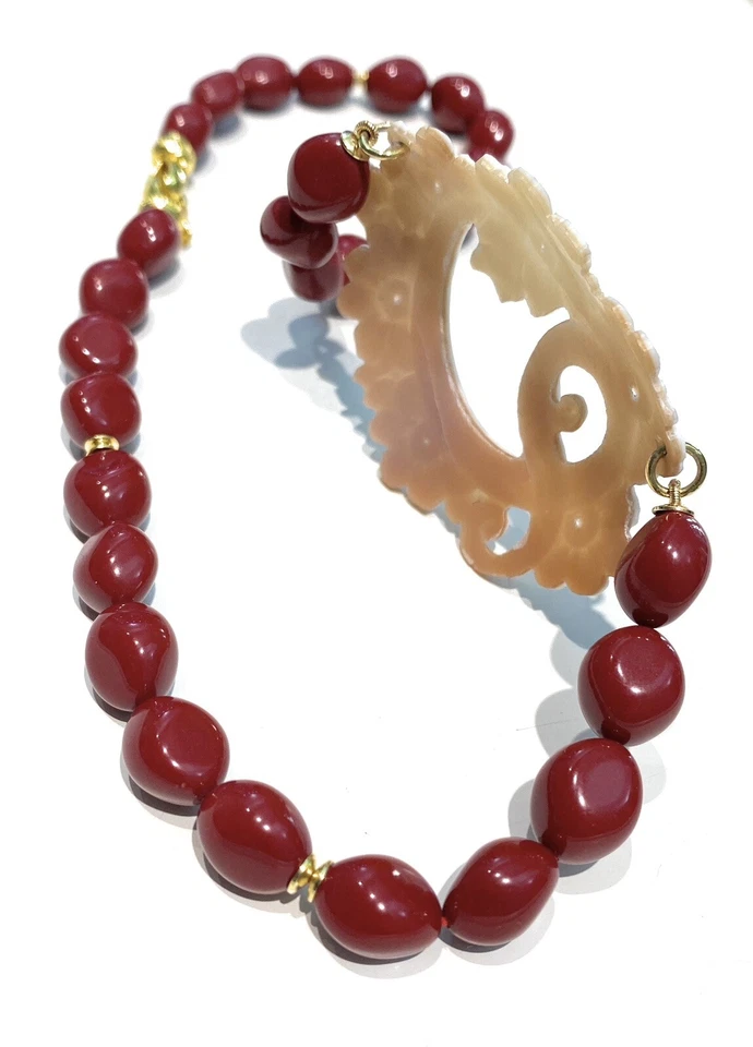 Collana Pasta di Corallo 4 Fiorì centrale Cameo Inciso a Mano Argento Sterling - Immagine 4 di 4