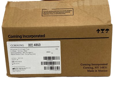 (960/Cs) CORNING 200uL Yellow PP Universal Fit Pipet Tips 10x96/Rk Sterile 4860