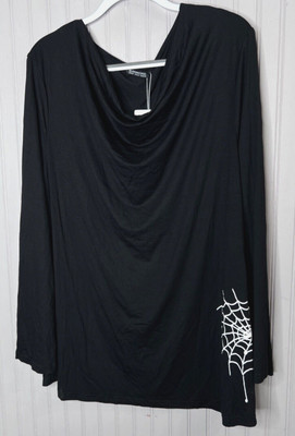 BloomChic Womens TOP 18 20 Black Cowl Neck Web Halloween Stretch Career NEW