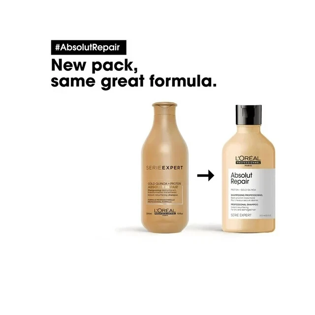 Champú Loreal Serie Expert Absolut Repair Protein + Gold Quinoa 10,1 oz Foto 2 de 4