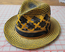 Scala Panama Hand Made Woven Straw Hat Fedora- Black  Tan - Size 6 1/2 Small