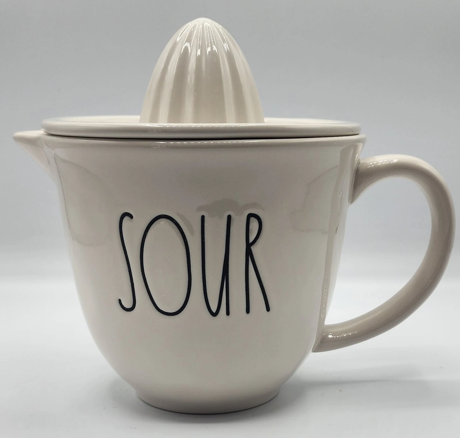 Rae Dunn SOUR Citrus Juicer Pitcher w/Removable Lid - White Ceramic Magenta 181