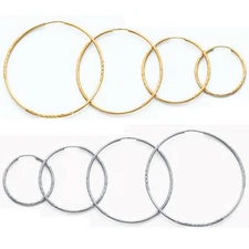 Hoop Diamond Cut Earrings 14k Yellow White Real Gold Aretes Arracadas de Oro