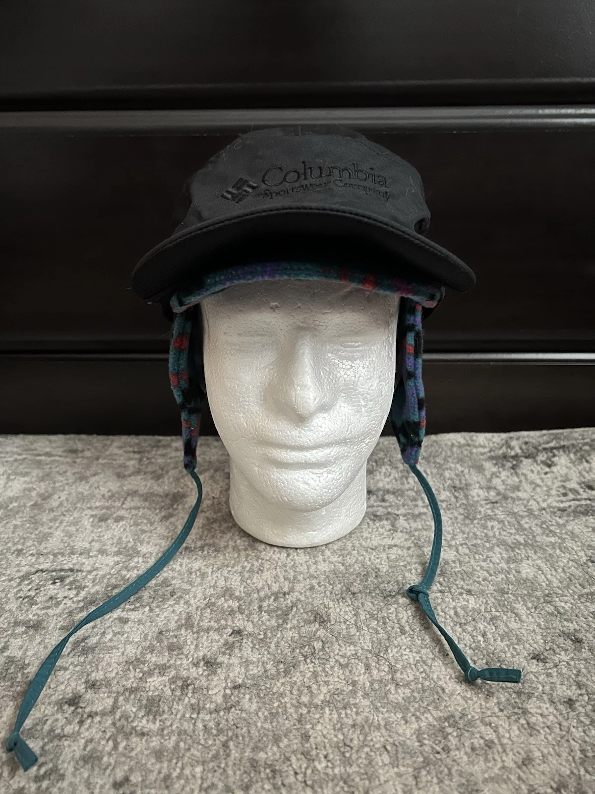 Columbia Ear Flap Hat 5 Panel Fleece Liner 90s Vintage Made in USA Size Small