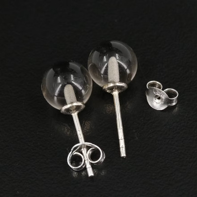 925 Sterling Silber Rauchquarz Runde Ohrstecker Edelstein Clutch Rücken