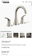 Kohler K-27390-4-BN Simplice 1.2 GPM Widespread Bathroom Faucet Brushed Nickel