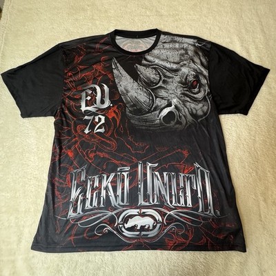 Ecko Unltd Function XL Rhino Graphic T-Shirt Black Red Y2K Streetwear MMA