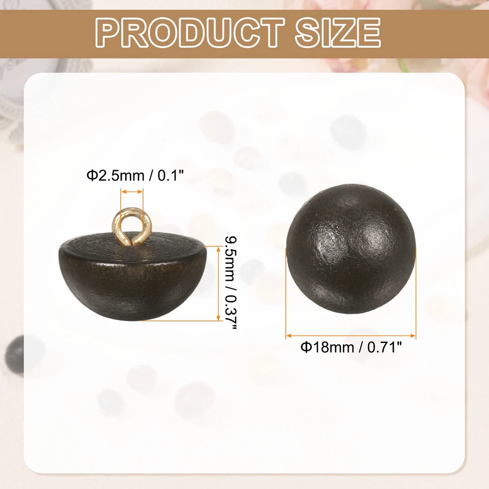 10 botones de madera 0,71" botón de costura con cúpula de hongo con caña, marrón oscuro Foto 2 de 4