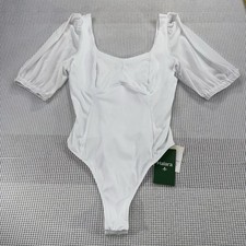 HALARA SoftlyZero Womens S White Airy Bodysuit Sweetheart Neck Short Sleeved NWT