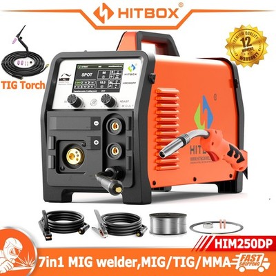 Hitbox 200A MIG Welder Pulse MIG/Gasless MIG/Spot/TIG/MMA IGBT Inverter+TIG Gun