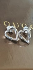 GUCCI STERLING SILVER BAMBOO HEART STUD EARRINGS IN POUCH & BOX