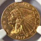 1912 Indian Head Quarter Eagle Gold $2.5 Coin - NGC MS62