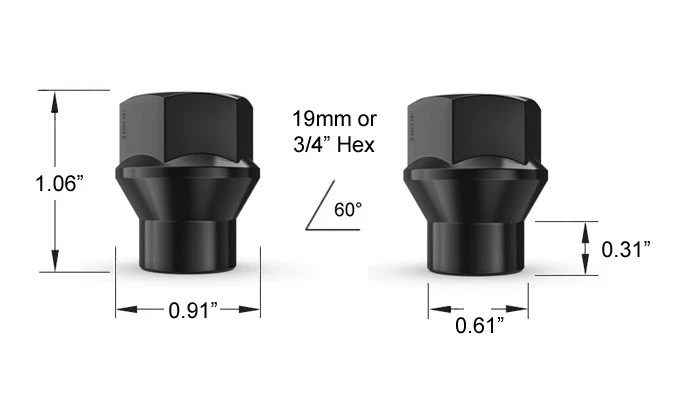 Asiento cónico cono abierto negro 24 tuercas 12x1,5 (rosca extendida) Foto 3 de 4