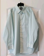 Stafford Grn Blue White Plaid Travel Performance Super Reg Fit Button LS Shirt