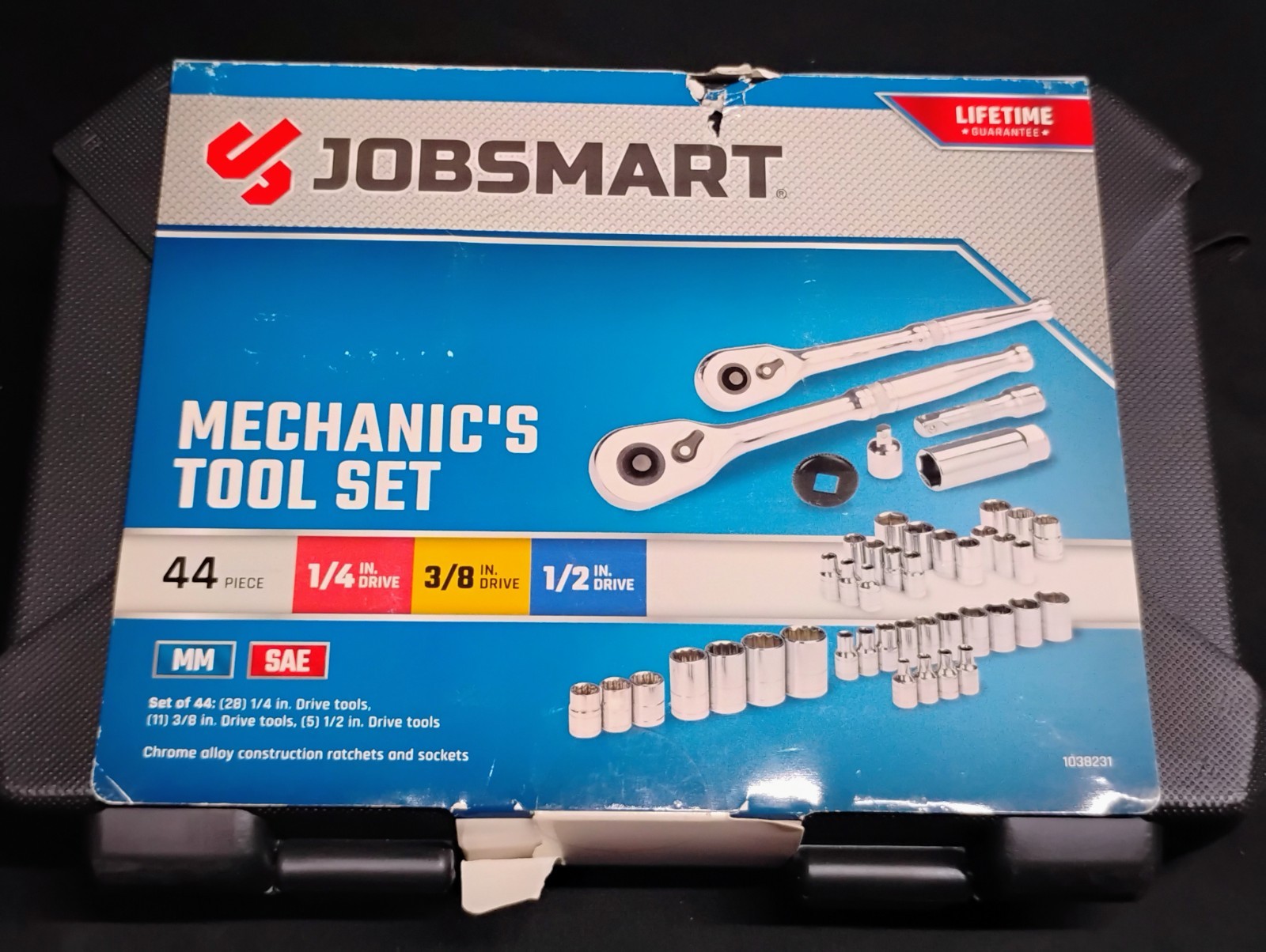 Jobsmart 44pc Mechanic's Tool Socket Set SAE MM Set 3/8" 1/2" Ratchet Home Auto