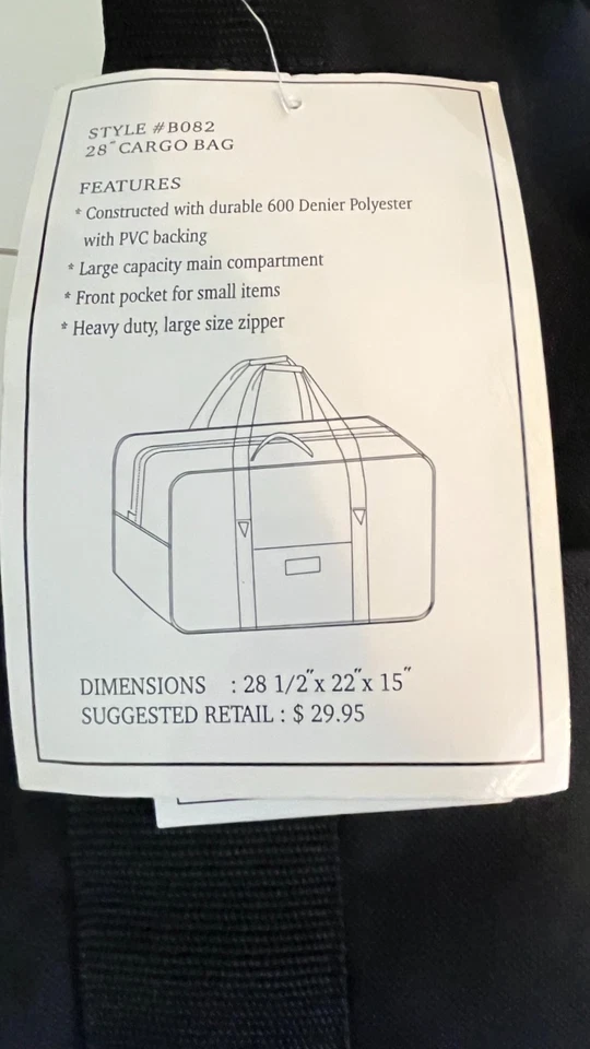 Everest Black Cargo Travel Luggage Bag 28 1/2 x 22 x 15" Style #B082 New w/Tags - Image 2 of 4