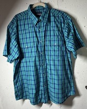 Vintage Wrangler Western Shirt Mens XL Green Blue Plaid Check Pearl Snap Cowboy