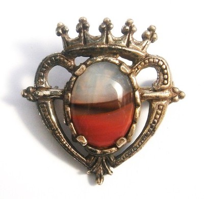 N662) Signierte Miracle Scottish Luckenbooth keltische Krone Herz Vintage Brosche Anstecknadel