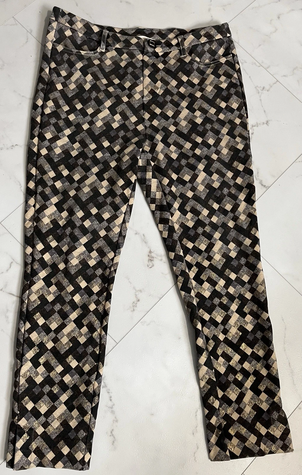 Soft Surroundings Capri Ankle Pants Metallic Gold Black Cream 30x23 Sz PS