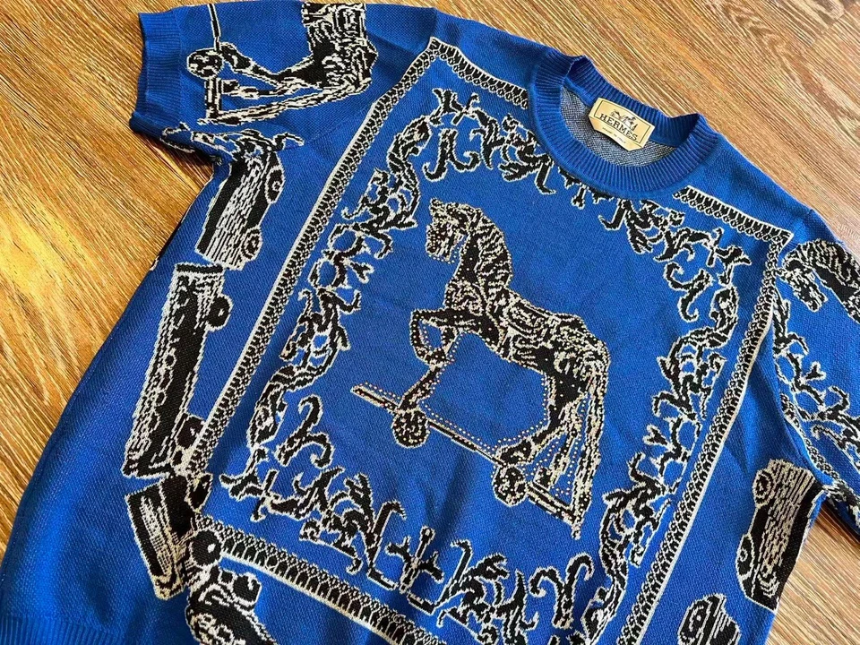 Подлинный шерстяной топ Hermes с коротким рукавом, размер L, хорошее состояние товара с небольшими дефектами - Изображение 3 из 4