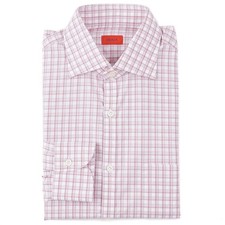 Isaia Regular-Fit 'Italia' Pink-White Check Cotton Dress Shirt 15.5 Eu 39 NWT