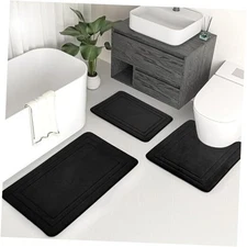 Memory Foam Bath Mat Set ┃ Non-Slip Upgrade 17” X 24”+20” X 24”+20” X 32” Black