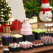 Black Acrylic Display Riser Stackable Buffet Food Pedestal Lightweight for Party