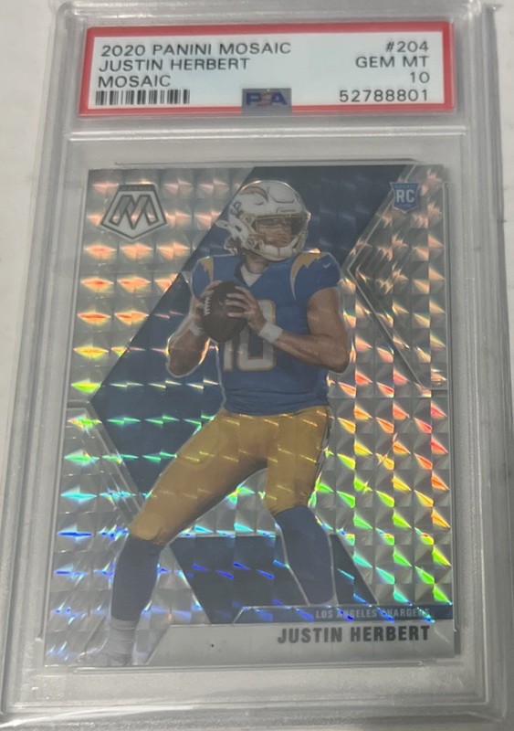 2020 Mosaic Justin Herbert Silver Mosaic RC PSA 10 #204 Chargers Rookie