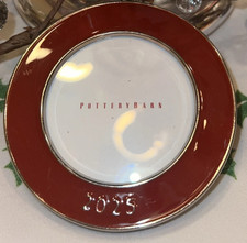 Pottery Barn Dated 2025 CHRISTMAS Ornament Red ENAMEL FRAME Round