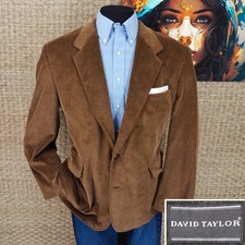 DAVID TAYLOR Men  s Size 44 R Casual Corduroy Sport Coat Genuine Leather Buttons