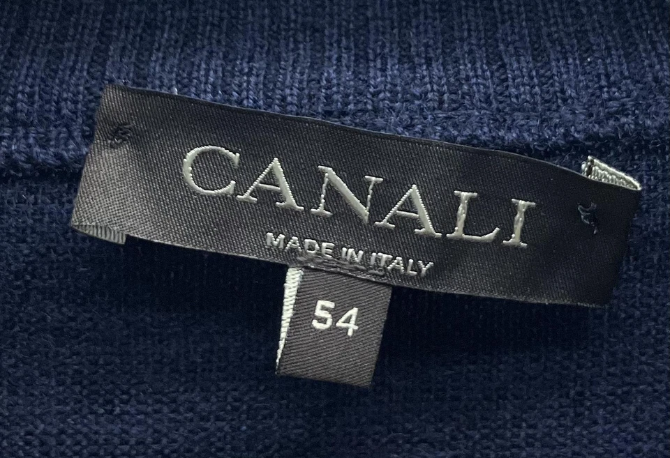 Canali Sweater Mens 54 Navy Argyle 1/4 Zip Merino Wool Ryder Cup 2010 Made Italy - Image 4 of 4