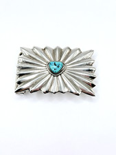 VTG Sterling Turquoise Belt Buckle Heavy Gauge Sunburst 1.5" Belt N. Tso Navajo