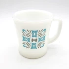 VINTAGE ANCHOR HOCKING  FIRE KING ATOMIC BLUE HEAVEN MILK GLASS COFFEE MUG CUP