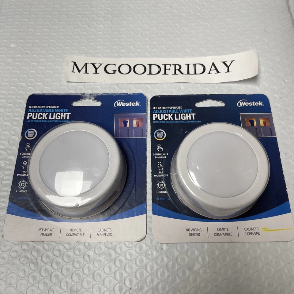 Amertac Blanco Alimentado por Batería LED Disco Ajustable 80 Lm Luz (paquete de 2) Foto 2 de 4