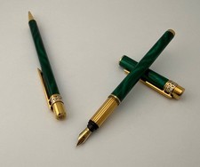 Penna stilografica e penna a sfera vintage Cartier Must De Malachite in...