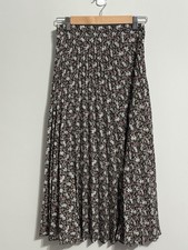 MAX STUDIO Midi Skirt Elastic Waist Pleated Dark Ditsy Floral A-Line