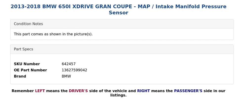 BMW ACTIVEHYBRID 7 2013-2015 - MAPA/Sensor de presión colector de admisión 7599042 Foto 4 de 4