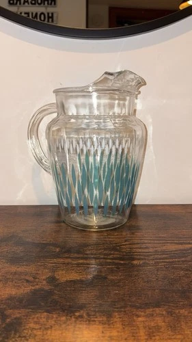 Mid Century Vintage Glass Water Pitcher Rare Anchor Hocking 9”