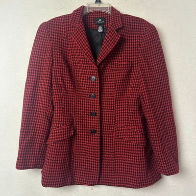 Limited Blazer Jacket sz S red black herringbone Wool Mohair blend career