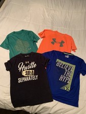 Lot Of 4 Under Armour Boys SS Tee Shirts Youth Medium Green Orange Blue Black