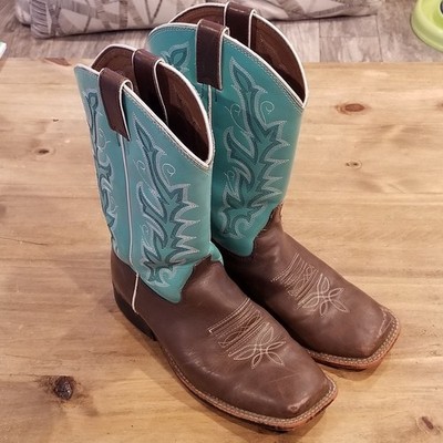 Justin Junior Size 3.5 D Chocolate Teal Western Boot Girls Kids Youth 310JR