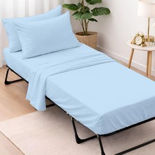 4 Piece Cot Sheets Set 30" X 75" with 6 Inch Deep Pocket Light Blue Solid, 10...