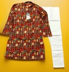 NWT Men's Kurta PAJAMA SET SZ 38 M red multi haldi bandhani sequins India-USA