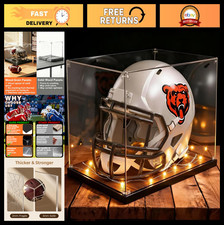 Full Size Football Helmet Display Case with Light, UV Protection & Wood Base