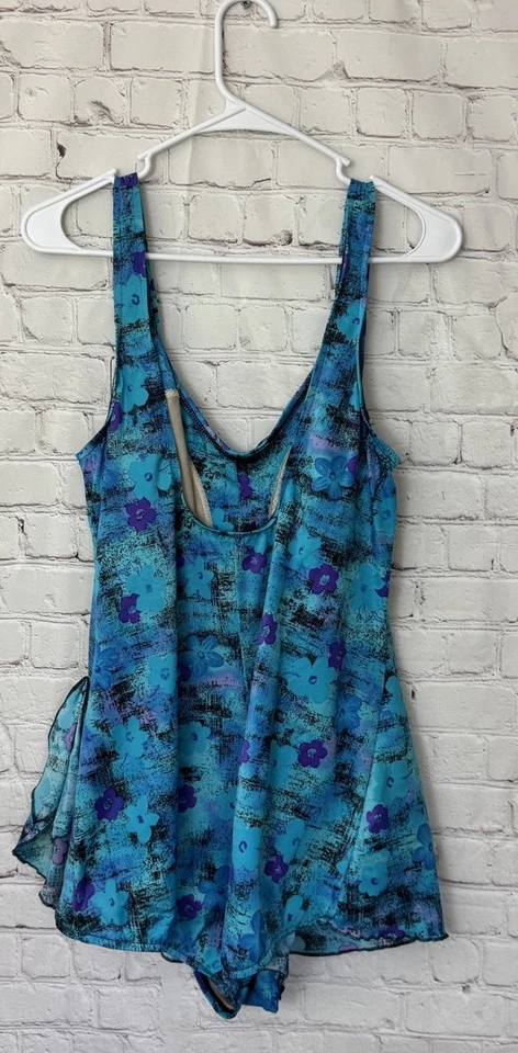 Maxine of Hollywood 24W traje de baño con falda de una pieza floral azul playa vacaciones Foto 3 de 4