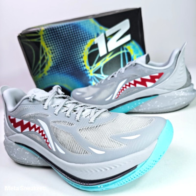 Li-Ning   US 13 Men's Grey Blue White Red  Basketball Boom   Sonic XII Shark NIB