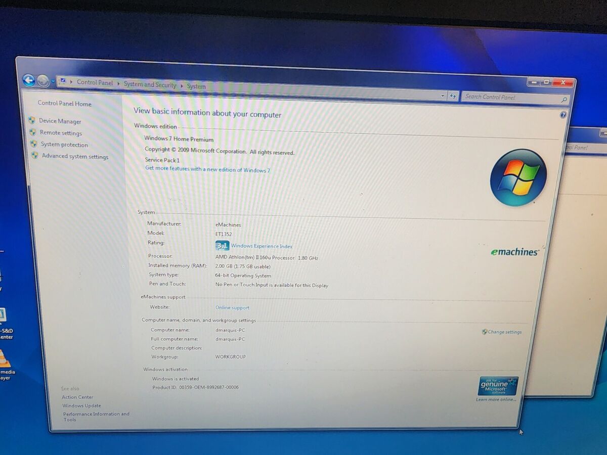 eMachines ET1352-01 (500GB, AMD Athlon, 1.8GHz, 2GB Win7) PC eMachines ET1352-01 (500GB, AMD Athlon, 1.8GHz, 2GB Win7) PC