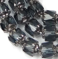 20 Czech Glass Antique Style Octagonal Cathedral Beads - Silver Montana Blue 6mm