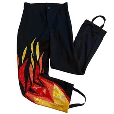 NWOT Mondor Boys Custom "Flame" Ice Figure Skating Pants Black 8-10