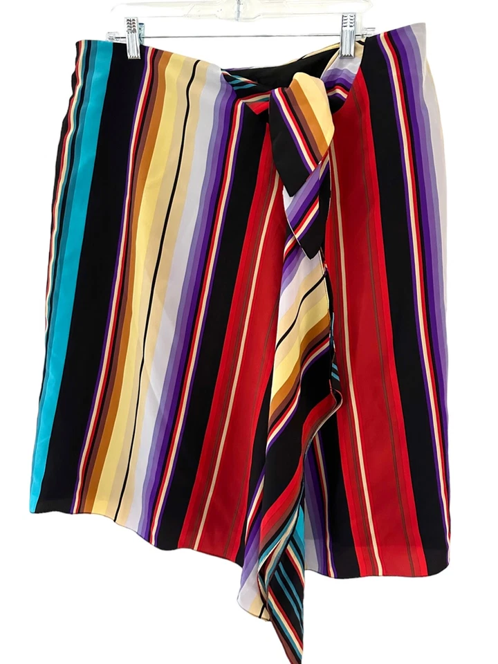 Falda LRL Ralph Lauren 100 % seda LIMONE corbata/envoltura colorida a rayas L nueva con etiquetas Foto 2 de 4